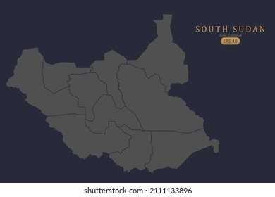 South Sudan Map - World Map International vector template with High detailed including grey and black outline color isolated on black background - Vector illustration eps 10