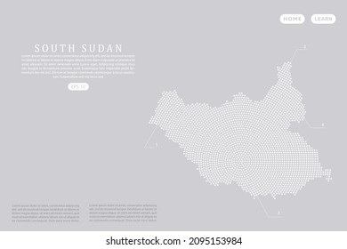 South Sudan Map - World map vector template with White dots, grid, grunge, halftone style isolated on grey background for education, infographic, design, website - Vector illustration eps 10