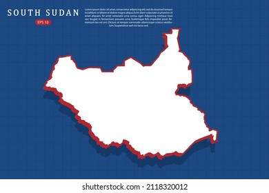 South Sudan Map - World map vector template with isometric style with white and red color including shadow on Blue grid background for website, design, infographic - Vector illustration eps 10
