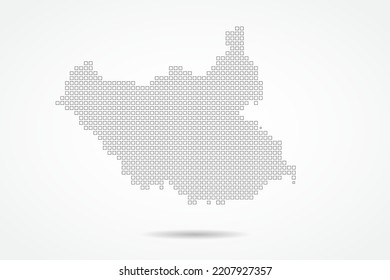 South Sudan Map - World map vector template with square pixel thin black and outline sketch style isolated on white background for education, infographic, design - Vector illustration eps 10