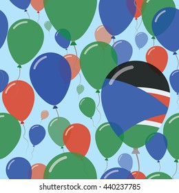 South Sudan National Day Flat Seamless Pattern. Flying Celebration Balloons in Colors of South Sudanese Flag. South Sudan Patriotic Background with Celebration Balloons.