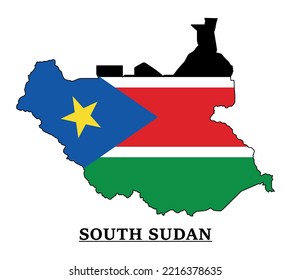 South Sudan National Flag Map Design, Illustration Of South Sudan Country Flag Inside The Map