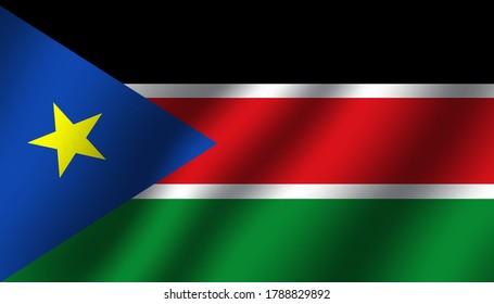 south sudan national wavy flag vector illustration. textile fabric close up mode