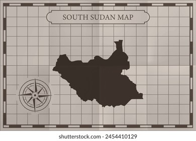 South Sudan old classic country map. Vintage antique map paper style.