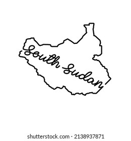 South Sudan outline map with the handwritten country name. Continuous line drawing of patriotic home sign. A love for a small homeland. T-shirt print idea. Vector illustration.