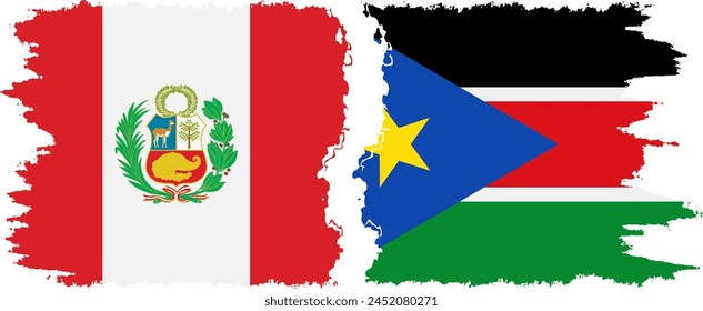 South Sudan and Peru grunge flags connection, vector
