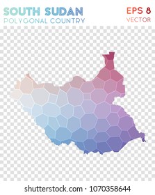 South Sudan polygonal, mosaic style country map. Comely low poly style, modern design for infographics or presentation.