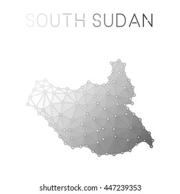 South Sudan polygonal vector map. Molecular structure country map design. Network connections polygonal South Sudan map in geometric style for your infographics.