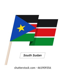 South Sudan Ribbon Waving Flag Isolated on White. Vector Illustration. South Sudan Flag with Sharp Corners