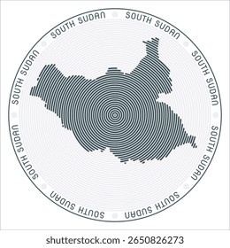 South Sudan round logo design. Country shape build of rings. South Sudan text around the country. Vector Illustration.