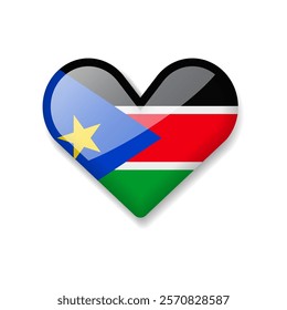 South Sudan - Shiny Flag in the Form of Heart. Vector Illustration.