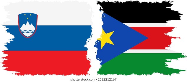 South Sudan and Slovenia grunge flags connection, vector