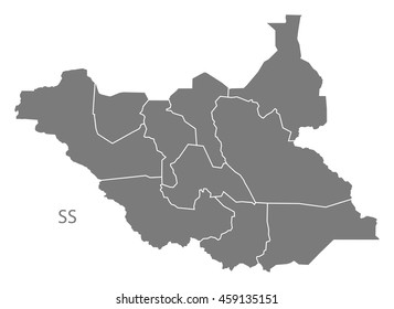 South Sudan with states Map grey