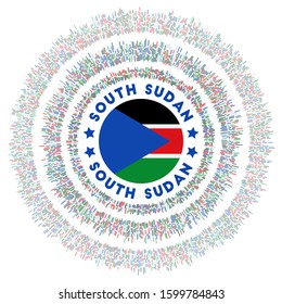 South Sudan symbol. Radiant country flag with colorful rays. Shiny sunburst with South Sudan flag. Powerful vector illustration.