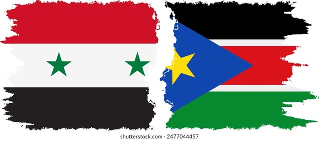 South Sudan and Syria grunge flags connection, vector