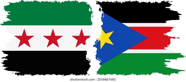 South Sudan and Syrian Revolution grunge flags connection, vector