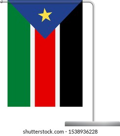 South Sudan table flag. Metal flagpole. National flag of South Sudan vector illustration