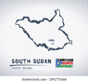 South Sudan vector chalk drawing map isolated on a white background