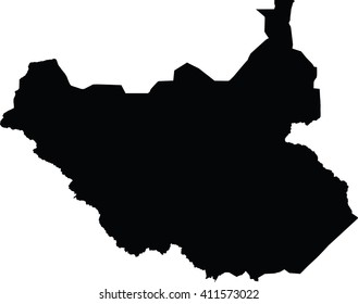 South Sudan vector map black outline map with caption on white background.