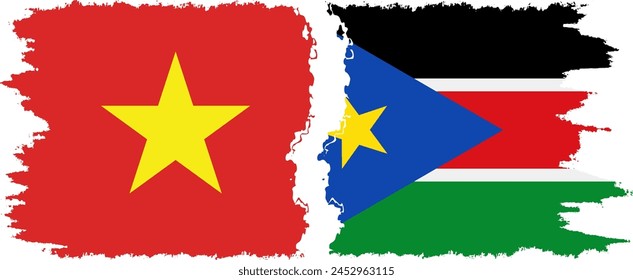 South Sudan and Vietnam grunge flags connection, vector