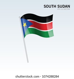 South Sudan waving flag isolated on gray background