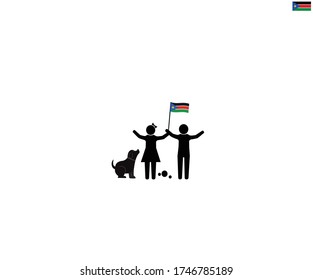 South Sudanese children with national flag of South Sudan, future of South Sudan concept, sign symbol background, vector illustration.