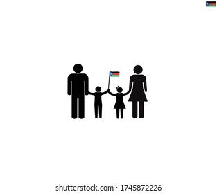 South Sudanese family with South Sudan national flag, we love South Sudan concept, sign symbol background, vector illustration.