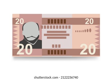 South Sudanese Pound Vector Illustration. South Sudan money set bundle banknotes. Paper money 20 Db. Flat style. Vector illustration.
