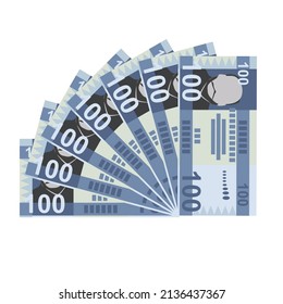 South Sudanese Pound Vector Illustration. South Sudan money set bundle banknotes. Paper money 100 Db. Flat style. Isolated on white background. Simple minimal design.