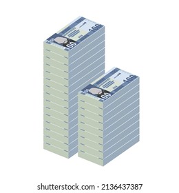 South Sudanese Pound Vector Illustration. South Sudan money set bundle banknotes. Paper money 100 Db. Flat style. Isolated on white background. Simple minimal design.