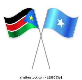 South Sudanese and Somali crossed flags. South Sudan combined with Somalia isolated on white. Language learning, international business or travel concept.