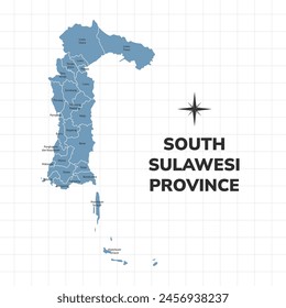 South Sulawesi Province map illustration. Map of province in Indonesia