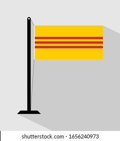 South Vietnam Flag On Pole, Isolated On Gray Background