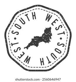 South West England, UK Map Stamp Retro Postmark. Silhouette Postal Passport. Seal Round Vector Icon. Badge Vintage Postage Design.