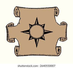 South west letter card white torn rag page frame border text space. Line black ink pen hand drawn historic age engrav pirate locat outline doodle cartoon art print style shape parchment poster banner