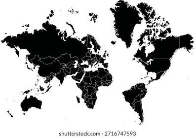 South Up World Map, Upside Down Reversed World Map With Country Boundaries, North-South Bias Map Design Vetor Editável