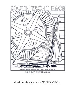 south yacht race.sailboat in the ocean .vector sailboat graphic design 