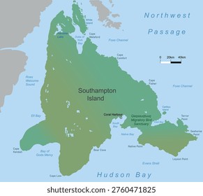 Southampton island map (Canada). Vector education illustration