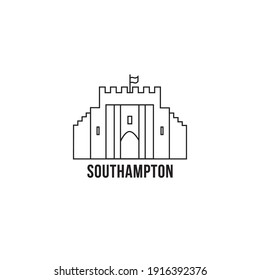 Southampton medieval gatehouse. Icon of city in line art style 