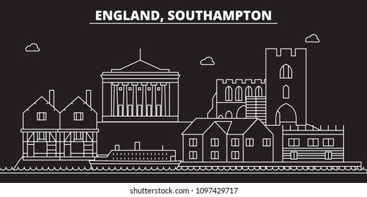 Southampton silhouette skyline. Great Britain - Southampton vector city, british linear architecture. Southampton travel illustration, outline landmarks. Great Britain flat icon, british line banner