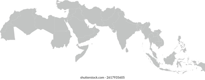 Southeast Asia ASEAN and Southern Asia and MENA in WGS 1984 World Mercator Projection