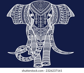 South-East Asia big elephant vector art pattern design.