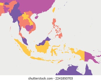 Southeast Asia blank map. High detailed political map of southeastern asian region