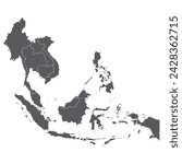 Southeast Asia country Map. Map of Southeast Asia in grey color. 