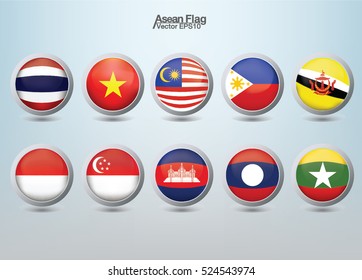 Southeast Asia flag icon : AEC, vector illustration