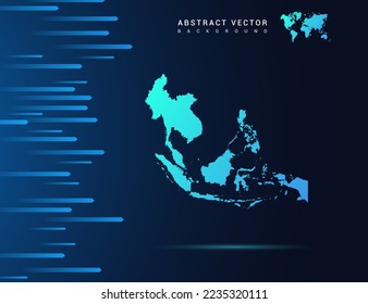 Mapa del sudeste asiático con tecnología de fondo azul abstracto.