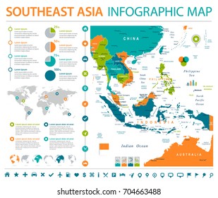 Southeast Asia Map - Detailed Info Graphic Vector Illustration