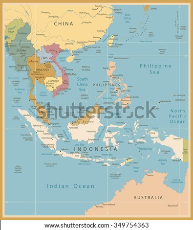 Southeast Asia Map Detailed Vintage Colors Stock Vector (Royalty Free ...