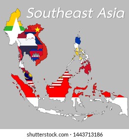 Southeast Asia map Displayed as the national flag of each country.