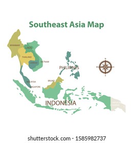 Southeast Asia Map Flat Design Stock Vector (Royalty Free) 1585982737 ...